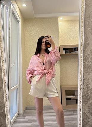 Лляна рожева рубашка h&m