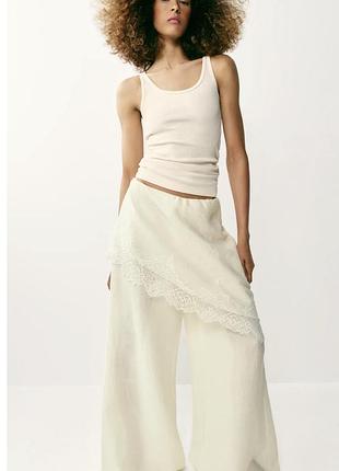 Zw collection zara modal брюки з кружевом платком юбкою