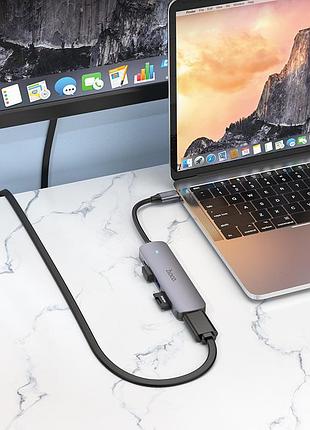 Переходник hoco hb28 multi-function 6in1 (type-c to hdtv+usb3.0+usb2.0+sd+tf+pd) metal gray 4