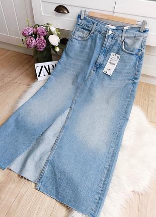 Дoлга джинсовая юбка trf от zara, размер xs, m
