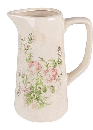 Декоративний керамічний глечик в вінтажному стилі pink flowers, 15*10*19 см, 6ce1543m nai