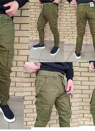 Джоггеры, джинсы мужские брендовые коттоновые плотные с накладными карманами "карго", пояс на резинке rtrooss, турция 34