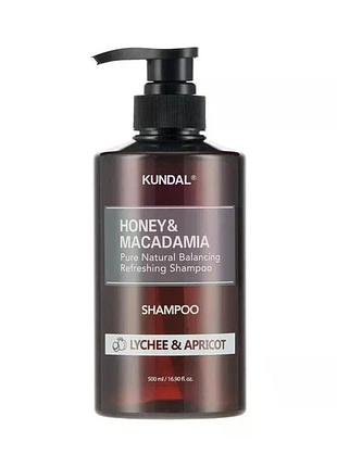 Шампунь восстанавливающий "личи & абрикос" kundal honey & macadamia nature shampoo lychee & apricot 500ml