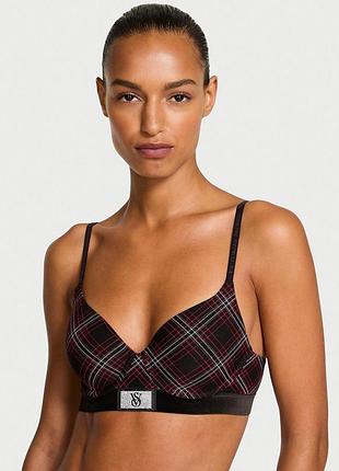 Бюстгальтер victoria's secret (2926678827116) shine patch velvet lightly lined full-coverage bra 75c чорний