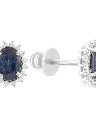 Срібні сережки proba з натуральним сапфіром 2.237ct, фіанітами (2181019)