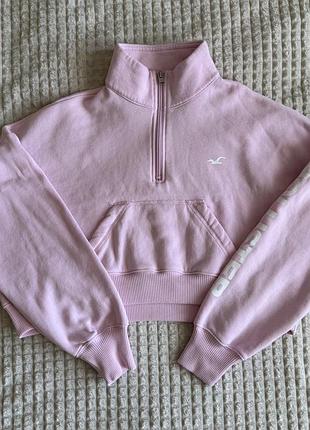 Укорочений спортивний кроп-світшот hollister рожевого кольору у розмірі xs-s