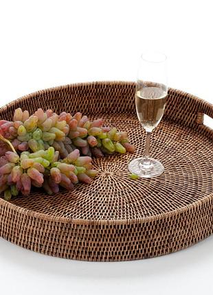 Таця кругла з ручками плетена з ротанга, 50*8 см, 71019-brown nai