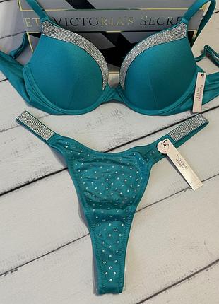 Купальник з пушапом victoria’s secret оригінал з камінням swarovski розмір 34b 75б стрінги xs s