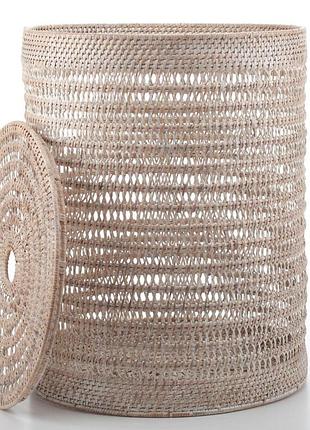 Кошик для білизни з кришкою плетений з ротанга, 38*50 см, 71046-white nai