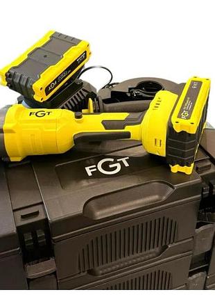 Акумуляторна кутова шліфмашина fgt fag204c kickback (4.0 a/h "ер" х2, зарядний пристрій) в кейсі