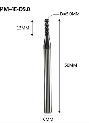 Фреза pm-4e-d5.0 zcc-ct твердосплавная конечная с покрытием aitln.