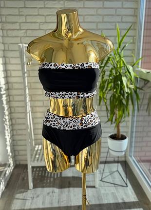👙купальник👙  роздільний 1xl леопардовий лео чорний бандо висока посадка