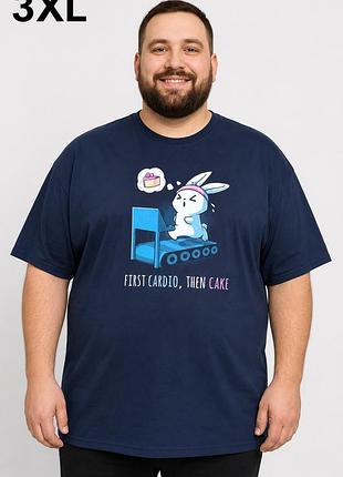 Футболка teeturtle first cardio then cake чоловіча 3xl темно-синя бавовняна з принтом
