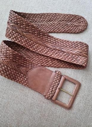 Коричневий плетений ремінь з натуральної шкіри belly belt