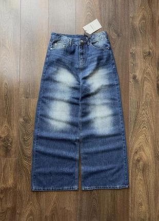Широкие джинсы синие штаны джинсовые с потертостями baggy бегги washed y2k sk8 m