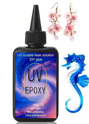 Уф епоксидна смола uv epoxy low odor для біжутерії та творчості ультрапрозора (однокомпонентна), 100 г