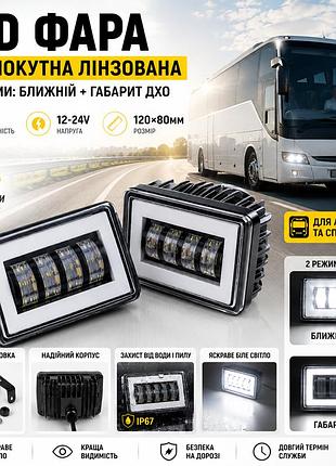 Линзированная led фара 40w 12-24v (120×80 мм) с режимами ближний свет + дхо. можно переворачивать , как сверху, так и снизу