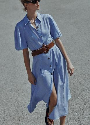 Оригінальна сукня з льону з поясом з нової колекції zara new original.