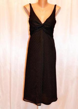 Платье сарафан черное в мелкий горошек шифон жатка, 10 (493)