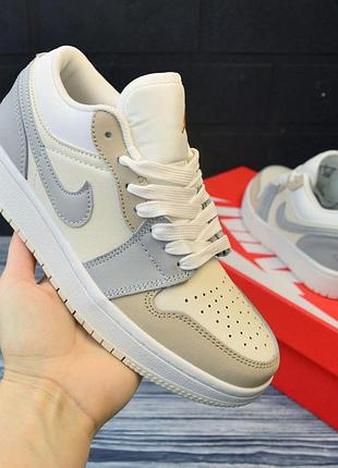Nike air jordan 1 low бежеві сірі жіночі шкіряні топ кросівки розмір 39/25см