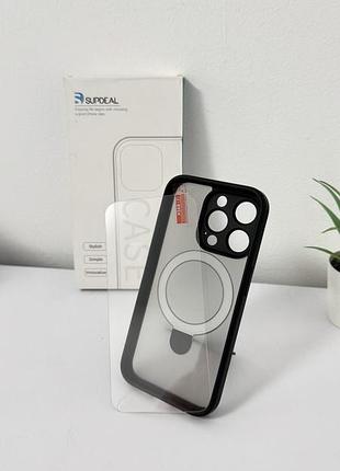 Чохол для iphone 11 pro max (6.5") supdeal magsafe з кільцем-підставкою, напівпрозорий матовий чорний + захисне скло в комплекті