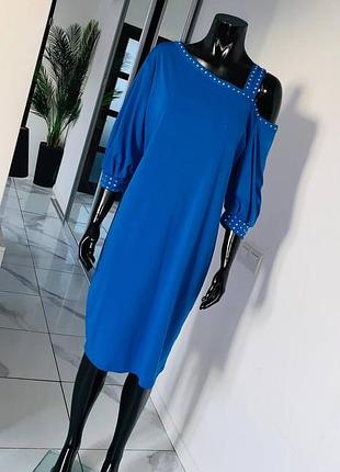 Нарядное синее платье manydress с декором из страз (размер xl)