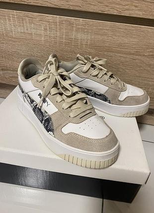 Кросівки жіночі снікерси puma розмір 38 на ногу 24 см (устілка 24,5 см) білі шкіряні з анімалістичним принтом і вставками зі штучної замші