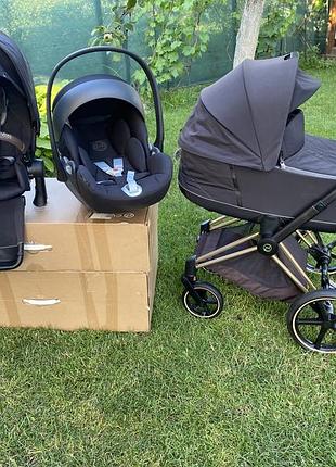 Коляска cybex priam black rose gold 3 в 1, дитячий візочок, автокрісло cybex