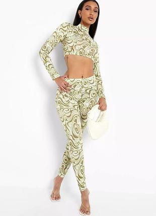 Комплект топ и леггинсы boohoo оливковый l новый - полиэстер эластан
