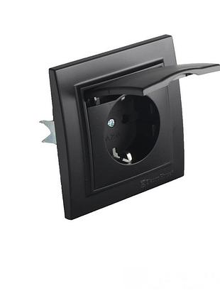 Розетка с крышкой ip44 с/з 16 a графит ft