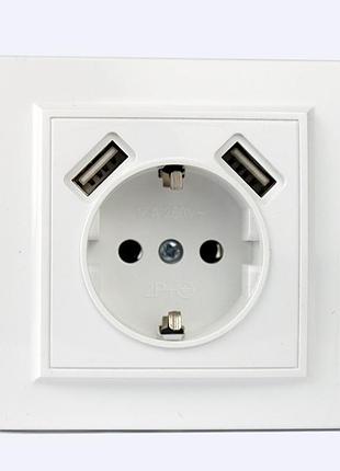 Розетка usb подвійна + розетка з/з 2 a, 16 а enzo білий ft