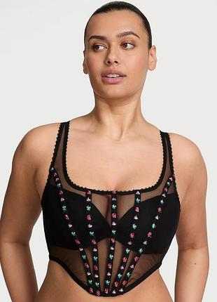 Жіночий корсет victoria's secret (28785676231) dark blossom embroidery corset top xs чорний