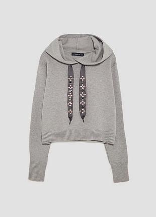 Жіночий вʼязаний (трикотажний) худі zara knit у сірому кольорі в розмірі s