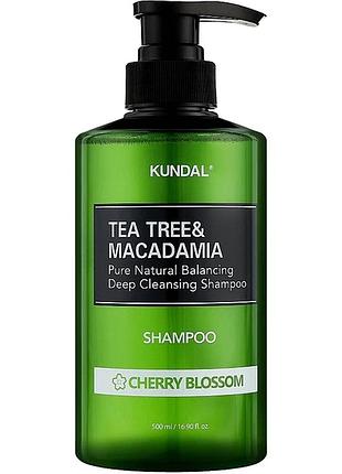 Шампунь балансуючий "вишневий цвіт" kundal tea tree & macadamia deep cleansing shampoo cherry blossom 500ml