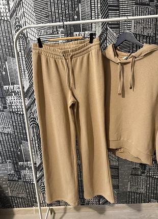 Жіночій костюм бежевий river island relax оверсайз костюм з широкими штанами і худі з капюшоном