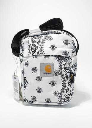 Carhartt сумка через плече / сумка на плече / кархартт / кархарт / сумки / чоловічі сумки через плече / сумка чоловіча білий з синім візерунком
