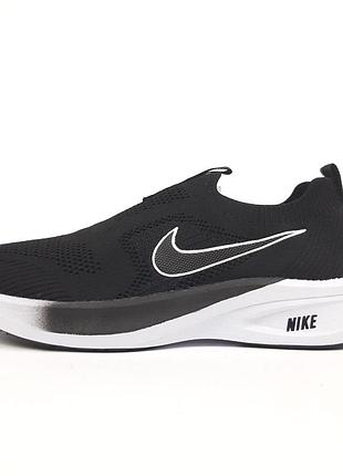 Nike free run тапочки мокасины слипоны черные с белым