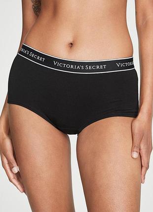 Женские трусики шортики victoria's secret (2126439778223) logo cotton l черные