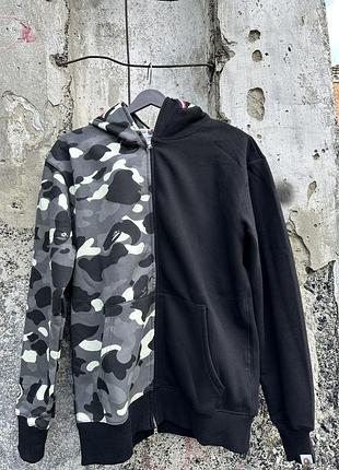 Соуп худи bape серо-черная (фосфорный принт)