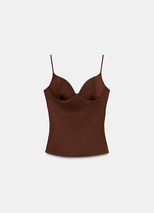 Коричнева базова майка топ з вшитими чашками еластична по типу skims zara s розміру