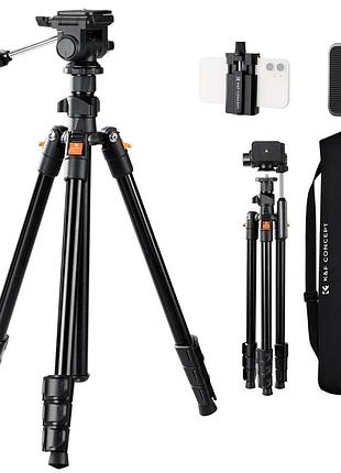 Легкий штатив k&f concept o234a5+bv01 с 3-позиционной головкой для фотоаппаратов, смартфонов, 196см, 4кг (kf09.115v1)