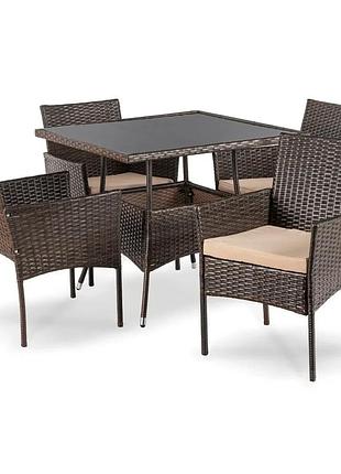 Комплект садових меблів mebel elite morado me.morado/br/rt/ogr/zes коричневий квадратний стіл 4 крісла