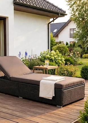Лежак садовый mebel elite largo me.largo/cz/rt/ogr/lez из искусственного ротанга с мягким матрасом для бассейна, сада и зоны отдых