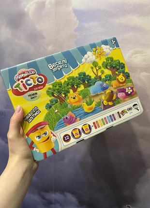 Тісто для ліпки, веселі звірята 12 кольорів, 300 г, стеки та формочки, "master do"