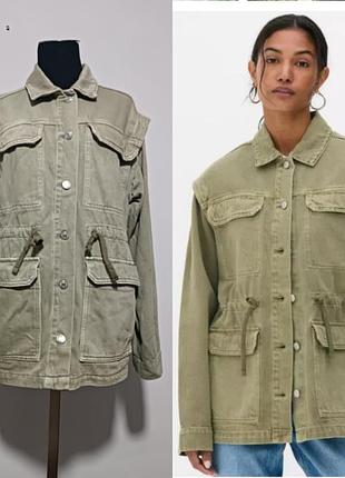 Denim 
co , xs оливковая куртка в стиле милитари функциональной кулиской на талии и накладными карманами