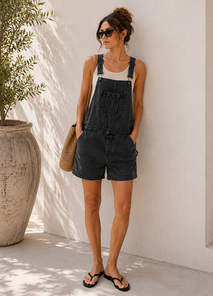 Джинсовый комбинезон-шорты графит oversize