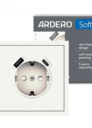 Розетка с дополнительными выходами usb/type-c ardero er123usb-w soft 18/20вт c заземлением белая