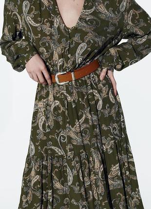Платье миди с принтом пейсли и ремнем от zara, размер l❤️