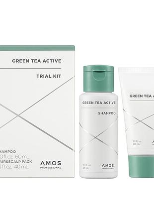 Набор миниатюр средств против выпадения волос amos professional green tea active trial kit, 40 мл + 60 мл