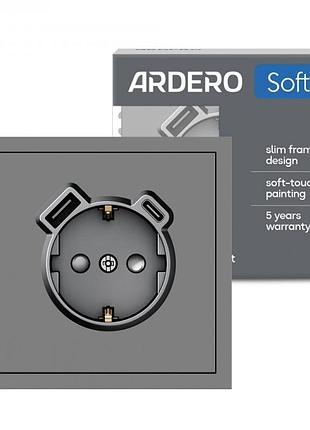 Розетка с дополнительными выходами usb/type-c ardero er123usb-g soft 18/20вт c заземлением серая